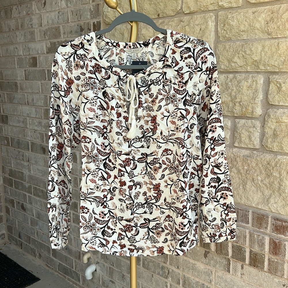 Lucky Brand Bohemian Peasant Tie Front Top Blouse (Size: SP) NWT